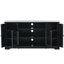 U-Can TV Stand for TV up to 65in with 2 Tempered Glass Doors Adjustable Panels Open Style Cabinet, Sideboard for Living room, Black - Supfirm