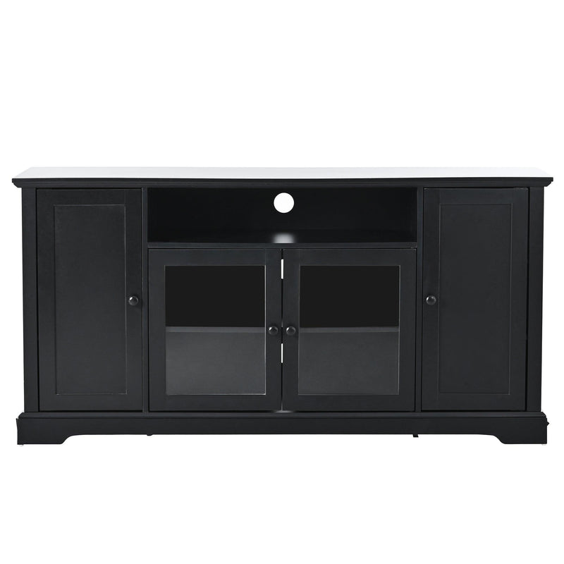 U-Can TV Stand for TV up to 65in with 2 Tempered Glass Doors Adjustable Panels Open Style Cabinet, Sideboard for Living room, Black - Supfirm