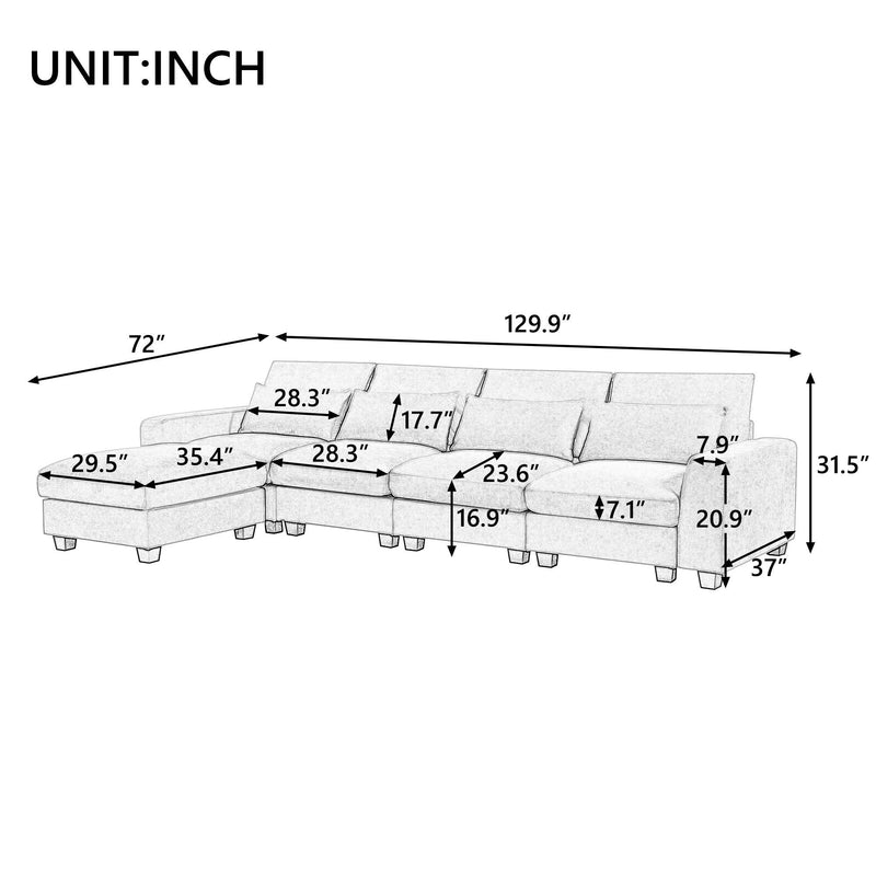 U_Style Modern Large L-Shape Feather Filled Sectional Sofa, Convertible Sofa Couch with Reversible Chaise for Living Room - Supfirm