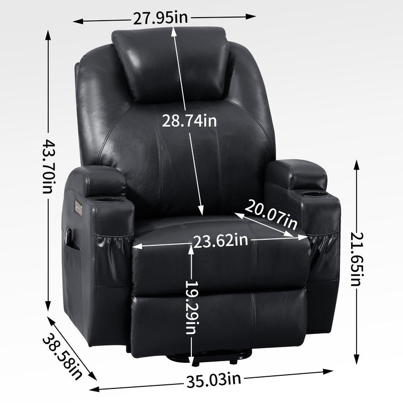 Up to 350lbs Okin Motor Power Lift Recliner Chair for Elderly, Heavy Duty Motion Mechanism with 8-Point Vibration Massage and Lumbar Heating, Two Cup Holders and USB Charge Port, Black - Supfirm