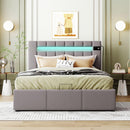 Upholstered Bed Full Size with LED light, Bluetooth Player and USB Charging, Hydraulic Storage Bed in Gray Velvet Fabric - Supfirm