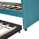 Upholstered Daybed Sofa Bed Twin Size With Trundle Bed and Wood Slat ,Blue - Supfirm