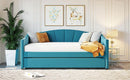 Upholstered Daybed Sofa Bed Twin Size With Trundle Bed and Wood Slat ,Blue - Supfirm