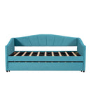 Upholstered Daybed Sofa Bed Twin Size With Trundle Bed and Wood Slat ,Blue - Supfirm