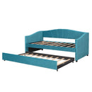 Upholstered Daybed Sofa Bed Twin Size With Trundle Bed and Wood Slat ,Blue - Supfirm