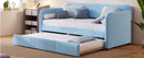 Upholstered Daybed Sofa Bed Twin Size With Trundle Bed and Wood Slat, Light Blue - Supfirm