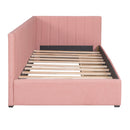 Upholstered Daybed with 2 Storage Drawers Twin Size Sofa Bed Frame No Box Spring Needed, Linen Fabric (Pink) - Supfirm