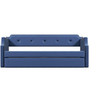 Upholstered Daybed with Trundle, Wood Slat Support,Upholstered Frame Sofa Bed , Twin,Blue - Supfirm