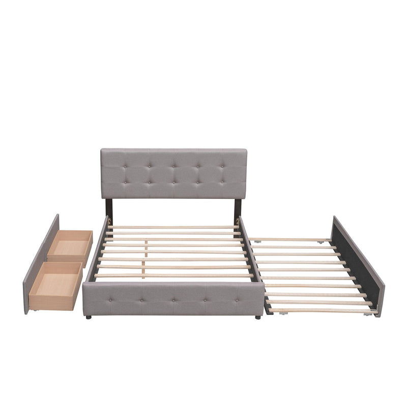 Upholstered Platform Bed with 2 Drawers and 1 Twin XL Trundle, Linen Fabric, Queen Size - Light Gray(OLD SKU :LP000314AAN) - Supfirm