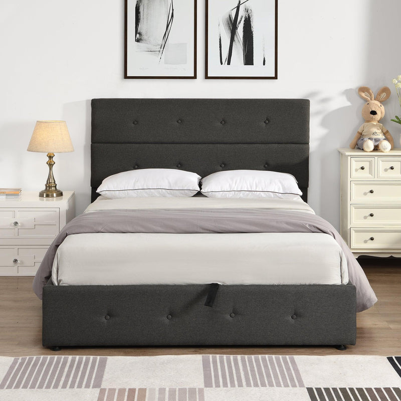 Upholstered Platform Bed with Underneath Storage,Full Size,Gray - Supfirm