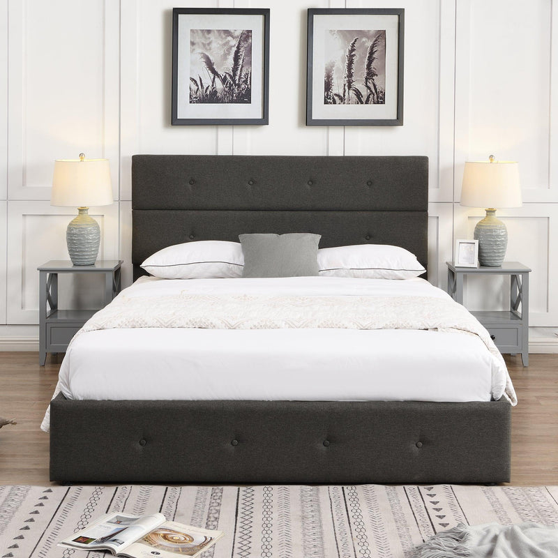 Upholstered Platform Bed with Underneath Storage,Queen Size,Gray - Supfirm