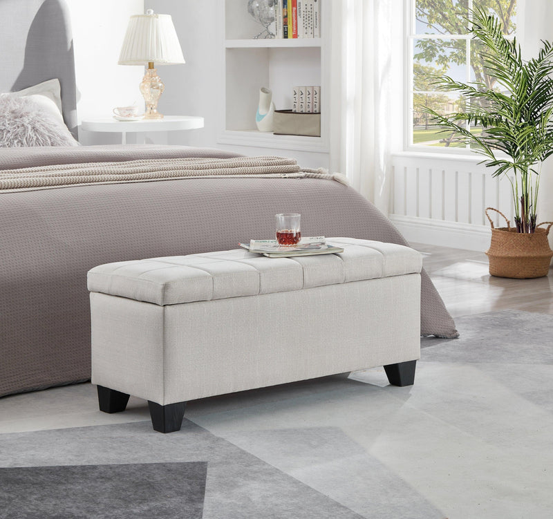 Upholstered storage rectangular bench for Entryway Bench,Bedroom end of Bed bench foot of the Bed,Bench Entryway ligth Beige Linen fabric - Supfirm