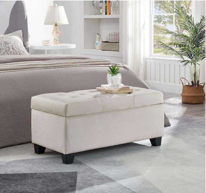 Upholstered storage rectangular bench for Entryway Bench,Bedroom end of Bed bench foot of the Bed,Bench Entryway,Light beige Velvet Fabric - Supfirm