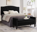 Upholstered Tufted Button Storage Bench with nails trim,Entryway Living Room Soft Padded Seat with Armrest,Bed Bench-Black - Supfirm