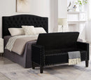 Upholstered Tufted Button Storage Bench with nails trim,Entryway Living Room Soft Padded Seat with Armrest,Bed Bench-Black - Supfirm