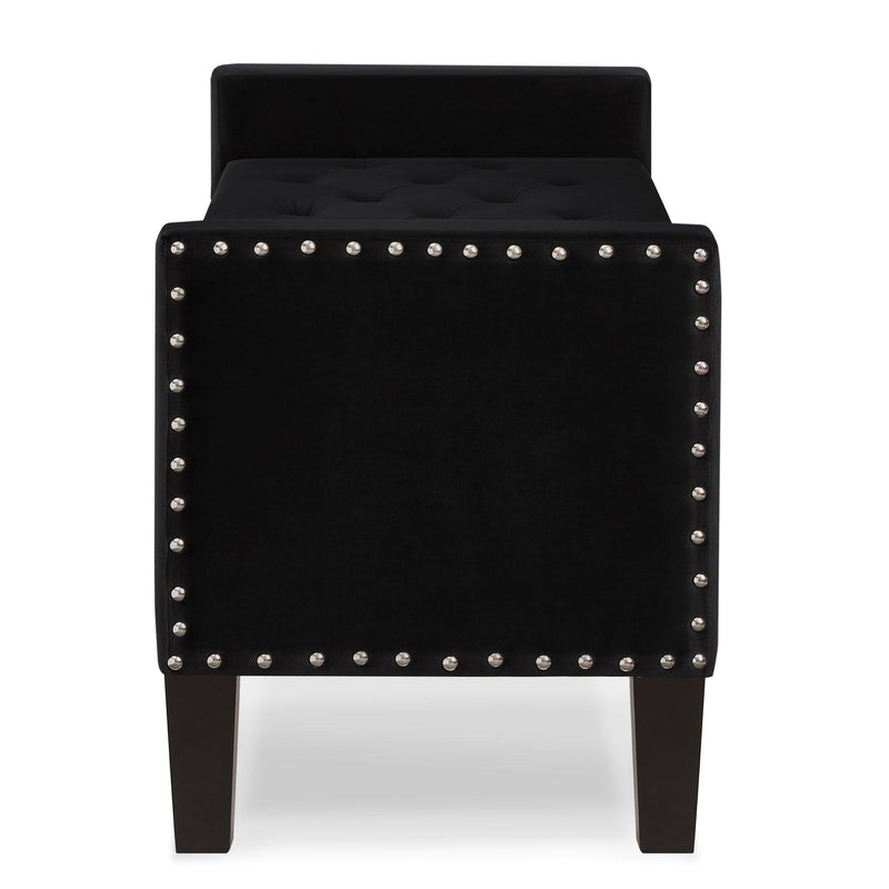 Upholstered Tufted Button Storage Bench with nails trim,Entryway Living Room Soft Padded Seat with Armrest,Bed Bench-Black - Supfirm