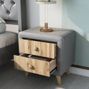 Upholstered Wooden Nightstand with 2 Drawers,Fully Assembled Except Legs and Handles,Bedside Table with Rubber Wood Leg-Gray - Supfirm