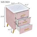 Upholstered Wooden Nightstand with 3 Drawers and Metal Legs&Handles,Fully Assembled Except Legs&Handles,Bedside Table with Marbling Worktop - Pink - Supfirm