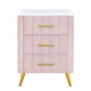 Upholstered Wooden Nightstand with 3 Drawers and Metal Legs&Handles,Fully Assembled Except Legs&Handles,Bedside Table with Marbling Worktop - Pink - Supfirm