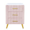 Upholstered Wooden Nightstand with 3 Drawers and Metal Legs&Handles,Fully Assembled Except Legs&Handles,Bedside Table with Marbling Worktop - Pink - Supfirm