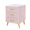 Upholstered Wooden Nightstand with 3 Drawers and Metal Legs&Handles,Fully Assembled Except Legs&Handles,Bedside Table with Marbling Worktop - Pink - Supfirm