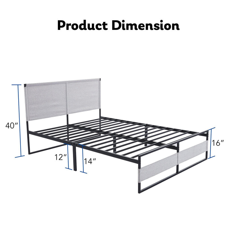 V4 Metal Bed Frame 14 Inch Queen Size with Headboard and Footboard, Mattress Platform with 12 Inch Storage Space - Supfirm