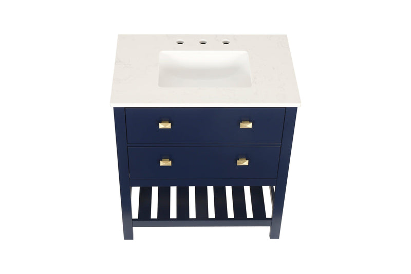 Vanity Sink Combo featuring a Marble Countertop, Bathroom Sink Cabinet, and Home Decor Bathroom Vanities - Fully Assembled Blue 30-inch Vanity with Sink 23V01-30NB - Supfirm