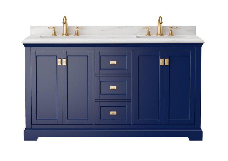 Vanity Sink Combo featuring a Marble Countertop, Bathroom Sink Cabinet, and Home Decor Bathroom Vanities - Fully Assembled Blue 60-inch Vanity with Sink 23V02-60NB - Supfirm