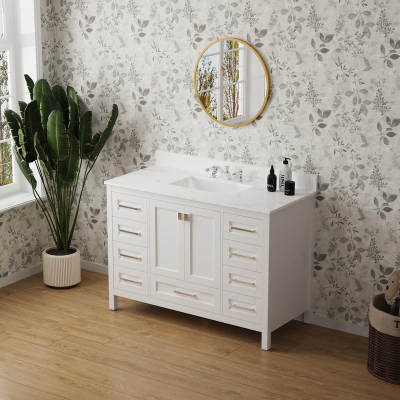 Vanity Sink Combo featuring a Marble Countertop, Bathroom Sink Cabinet, and Home Decor Bathroom Vanities - Fully Assembled White 48-inch Vanity with Sink 23V03-48WH - Supfirm