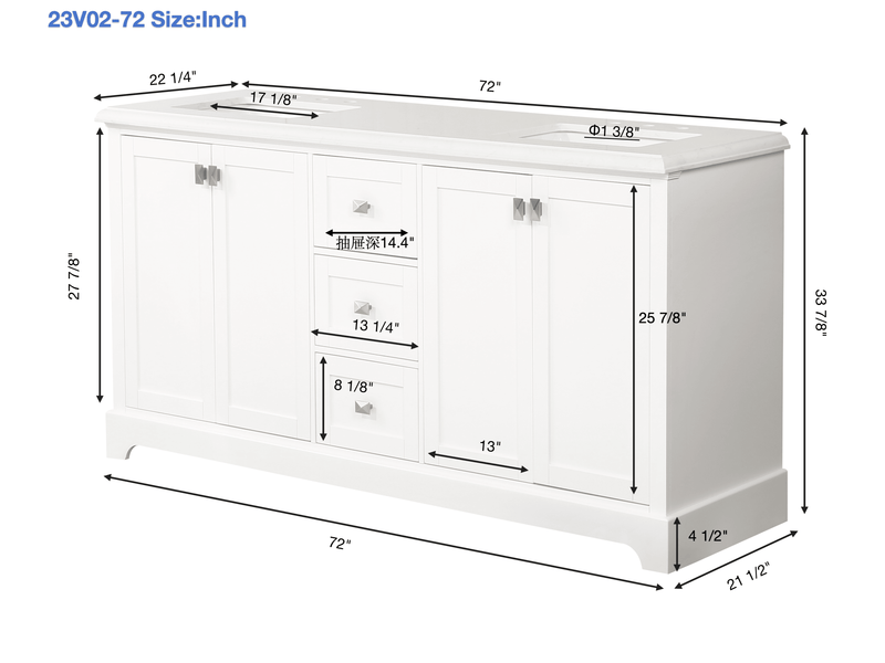 Vanity Sink Combo featuring a Marble Countertop, Bathroom Sink Cabinet, and Home Decor Bathroom Vanities - Fully Assembled White 72-inch Vanity with Sink 23V02-72WH - Supfirm