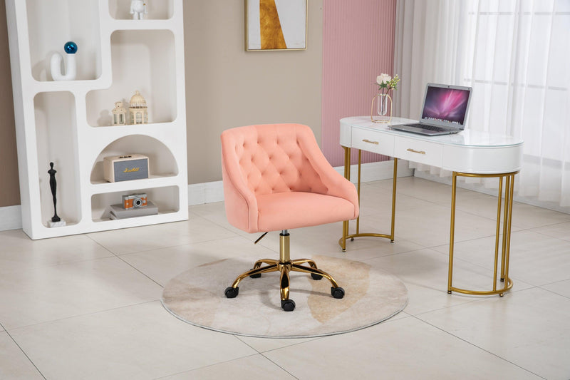 Velvet Fabric Pink Desk Chair for Home Office, Swivel Task Modern Design Chairs Bedroom Girls Women, - Supfirm