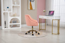 Velvet Fabric Pink Desk Chair for Home Office, Swivel Task Modern Design Chairs Bedroom Girls Women, - Supfirm