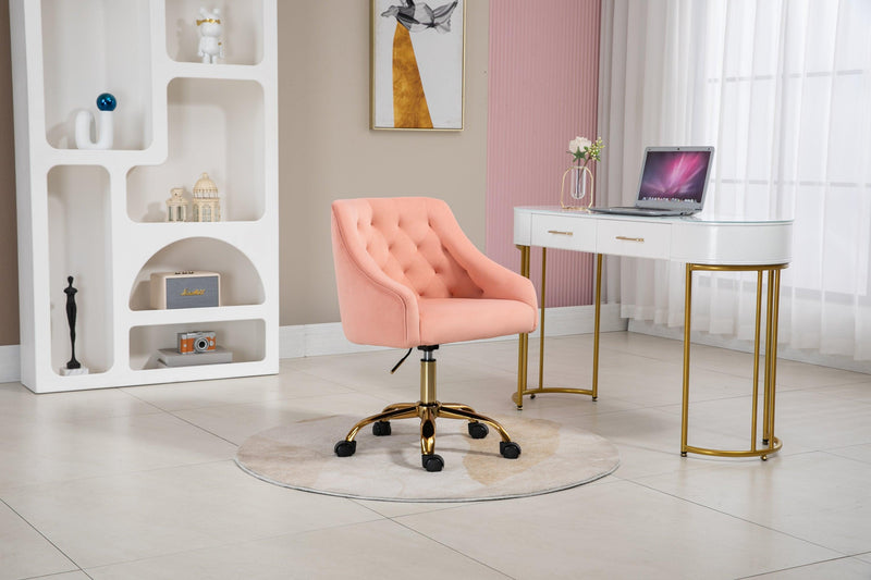 Velvet Fabric Pink Desk Chair for Home Office, Swivel Task Modern Design Chairs Bedroom Girls Women, - Supfirm