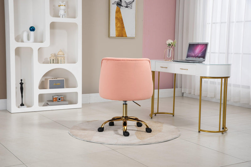 Velvet Fabric Pink Desk Chair for Home Office, Swivel Task Modern Design Chairs Bedroom Girls Women, - Supfirm