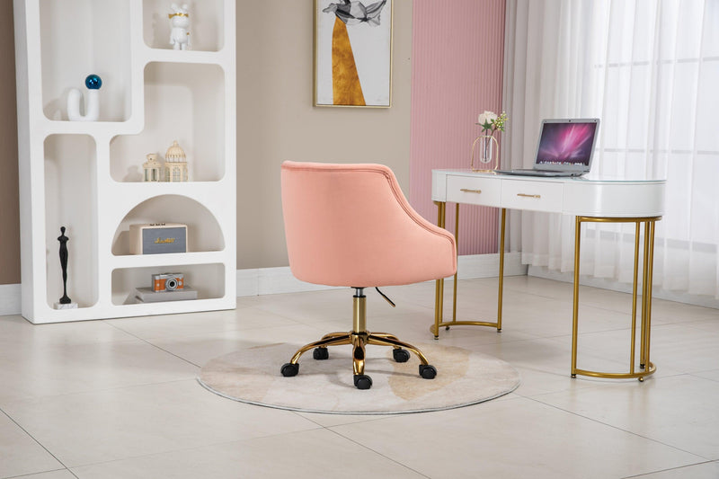 Velvet Fabric Pink Desk Chair for Home Office, Swivel Task Modern Design Chairs Bedroom Girls Women, - Supfirm