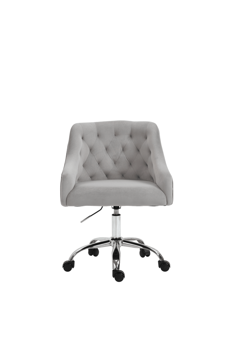 Velvet Office Swivel Chair, Vanity Chair, Fabric Desk Chair, Pretty Fancy Chair, Gold Office Chair for Girls, 360°Swivel Height Adjustable Reception Chair, Light Grey - Supfirm