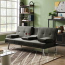 Velvet Upholstered Modern Convertible Folding Futon Sofa Bed Removable Armrests, Metal Feet with 2 Cup Holders - Supfirm