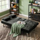 Velvet Upholstered Modern Convertible Folding Futon Sofa Bed Removable Armrests, Metal Feet with 2 Cup Holders - Supfirm