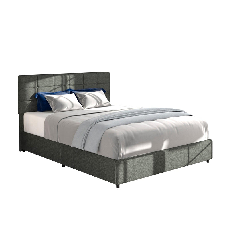 Vera Full Size Gray Linen Upholstered Platform Bed with Patented 4 Drawers Storage, Square Stitched Button Tufted Headboard, Wooden Slat Mattress Support No Box Spring Required - Supfirm