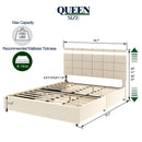 Vera Queen Size Ivory Velvet Upholstered Platform Bed with Patented 4 Drawers Storage, Square Stitched Button Tufted Headboard, Wooden Slat Mattress Support No Box Spring Required - Supfirm