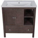 [VIDEO] 30" Bathroom Vanity with Sink, Bathroom Storage Cabinet with Doors and Drawers, Solid Wood Frame, Ceramic Sink, Brown (OLD SKU: JL000002AAD) - Supfirm