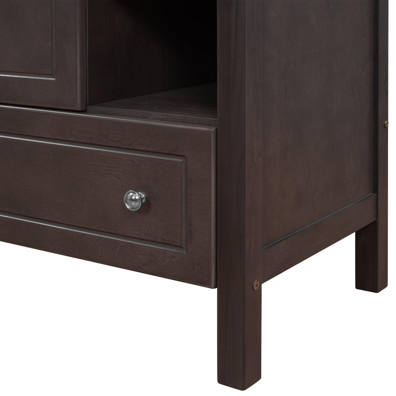 [VIDEO] 30" Bathroom Vanity with Sink, Bathroom Storage Cabinet with Doors and Drawers, Solid Wood Frame, Ceramic Sink, Brown (OLD SKU: JL000002AAD) - Supfirm