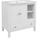 [VIDEO] 30" Bathroom Vanity with Sink, Bathroom Storage Cabinet with Doors and Drawers, Solid Wood Frame, Ceramic Sink, White - Supfirm