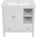 [VIDEO] 30" Bathroom Vanity with Sink, Bathroom Storage Cabinet with Doors and Drawers, Solid Wood Frame, Ceramic Sink, White - Supfirm