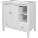 [VIDEO] 30" Bathroom Vanity with Sink, Bathroom Storage Cabinet with Doors and Drawers, Solid Wood Frame, Ceramic Sink, White - Supfirm