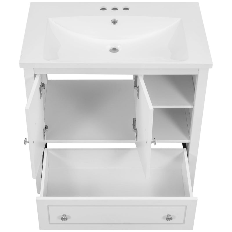 [VIDEO] 30" Bathroom Vanity with Sink, Bathroom Storage Cabinet with Doors and Drawers, Solid Wood Frame, Ceramic Sink, White - Supfirm