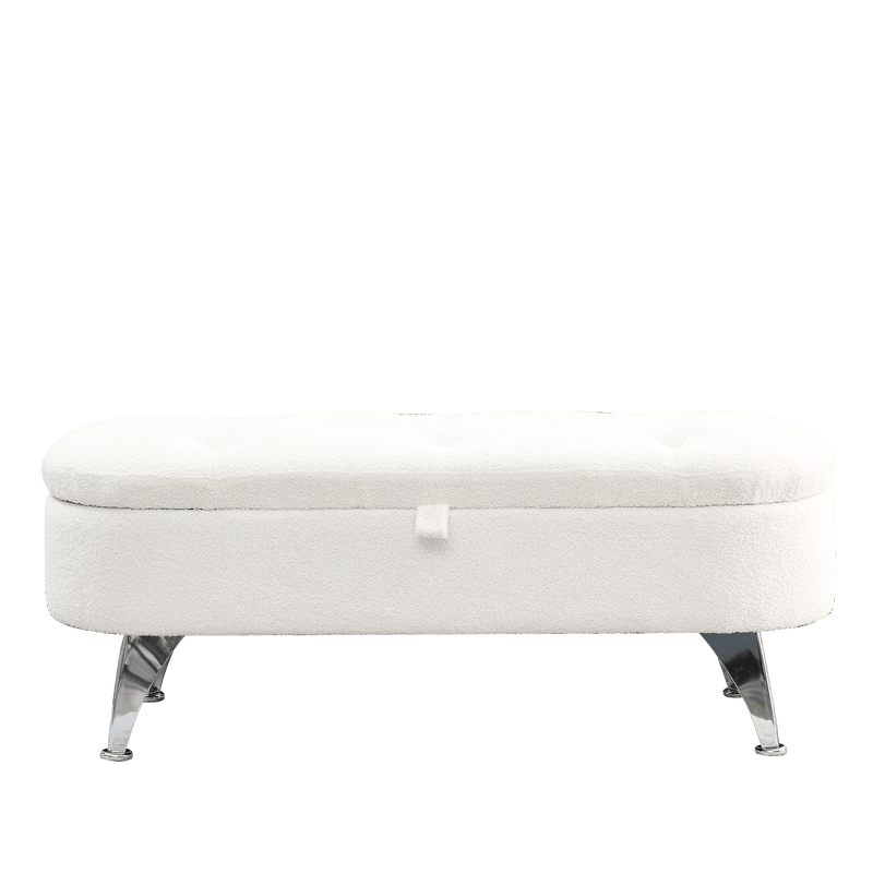 [Video] Welike Length 45.5 inches Storage Ottoman Bench Upholstered Fabric Storage Bench End of Bed Stool with Safety Hinge for Bedroom, Living Room, Entryway, Teddy White (Ivory) - Supfirm