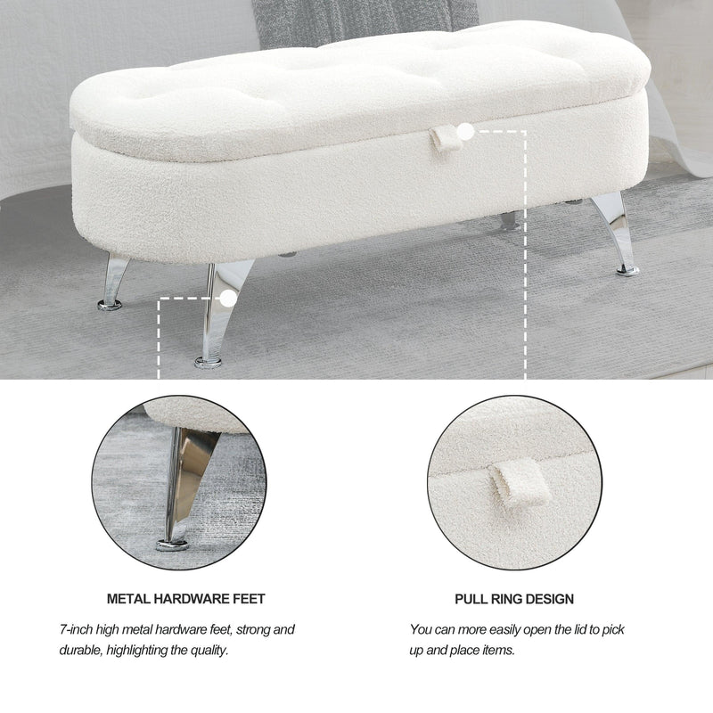 [Video] Welike Length 45.5 inches Storage Ottoman Bench Upholstered Fabric Storage Bench End of Bed Stool with Safety Hinge for Bedroom, Living Room, Entryway, Teddy White (Ivory) - Supfirm