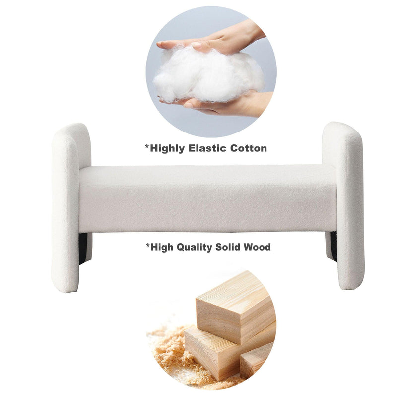 Welike 52" Bench for Bedroom End of Bed Modern Contemporary Design Ottoman Couch Long Bench Window Sitting Fireplace Bench, Teddy White (Ivory) - Supfirm