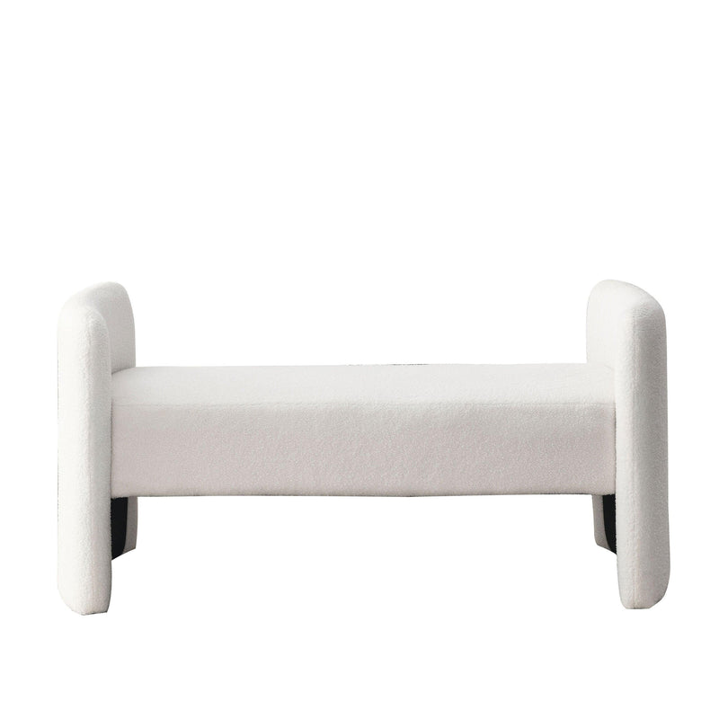 Welike 52" Bench for Bedroom End of Bed Modern Contemporary Design Ottoman Couch Long Bench Window Sitting Fireplace Bench, Teddy White (Ivory) - Supfirm